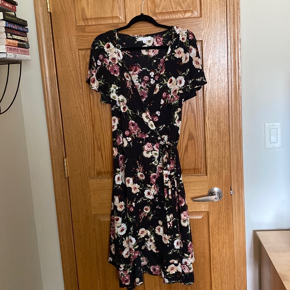 Floral midi wrap dress